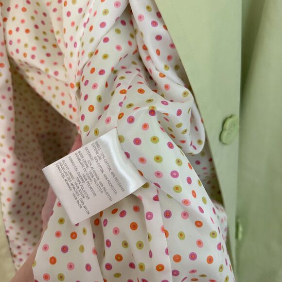 VTG Y2K Mint Green Floral-Button Down Collared Heavy Trench Rain Coat Spring - Picture 5 of 5